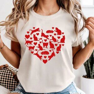 Cat Valentines Shirt, Graphic Cat Heart Shirt, Cat Lover Tee
